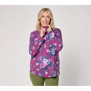 Denim & Co. Women's Top Sz XL Active Brushed Back French Terry Half Red A702923